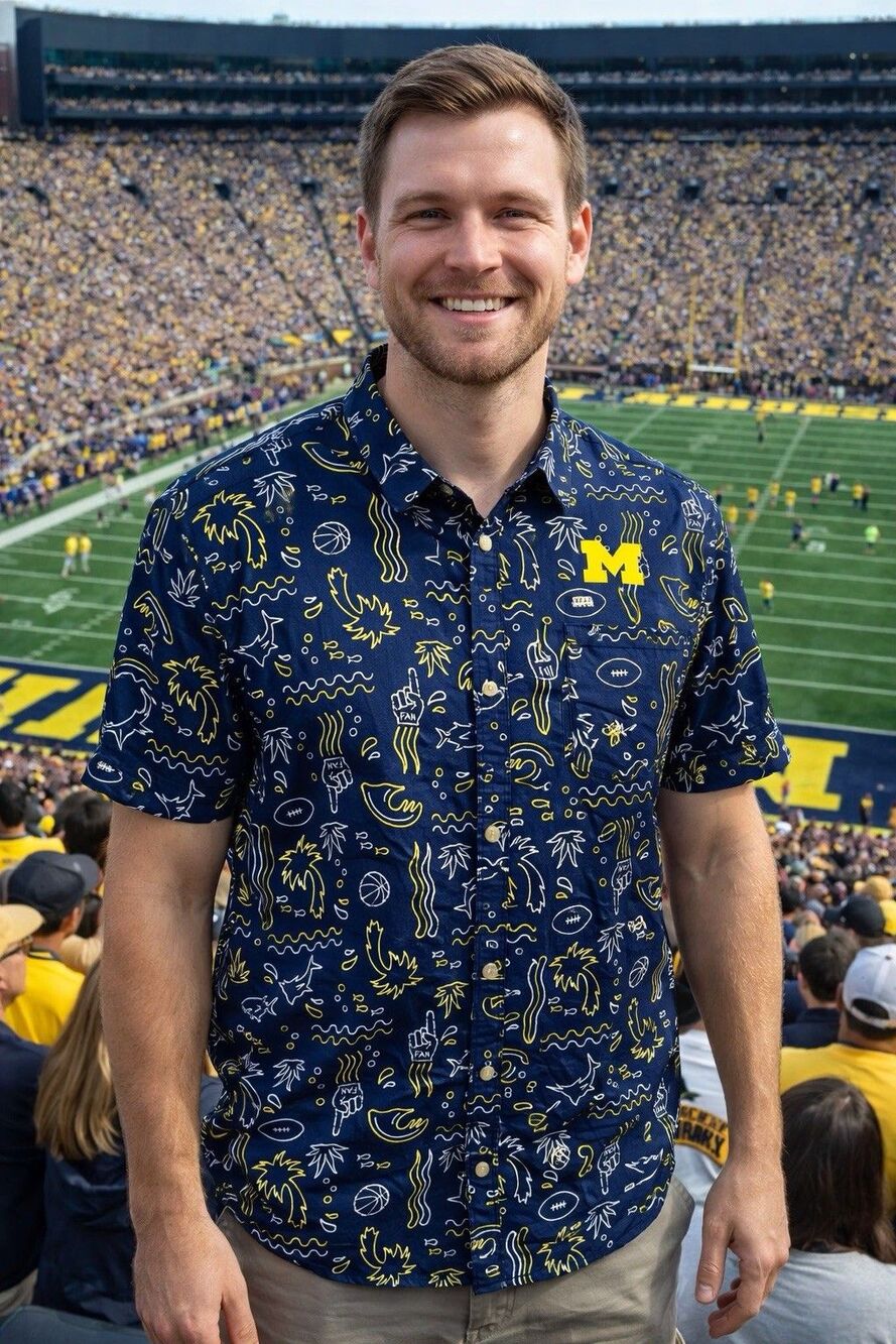 Columbia PFG Shirt Mens M Michigan Wolverines Omni-Shade MICH Slack Tide New